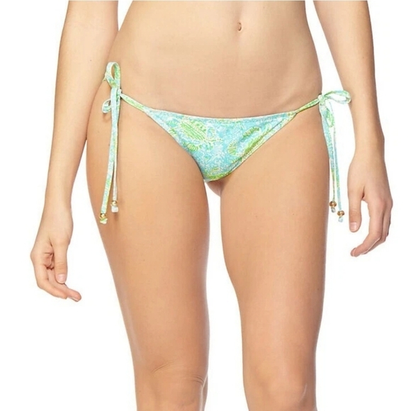 Lily Pulitzer Bikini Bottoms Size Large Sandi String Bottom Blue Green Print - Picture 2 of 13